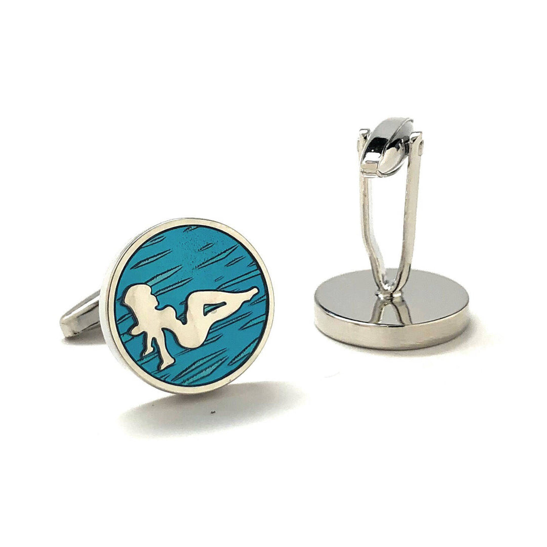 Blue Enamel Cufflinks Girl Mud Flap Cufflinks Keep on Trucking on the Road Again Car Driver Trucker Flaps Cool Fun Cuff Image 3