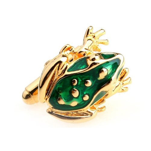 Frog Cufflinks Gold with Green Enamel Frog Prince Cufflinks Cuff Links Animals Animal Image 1