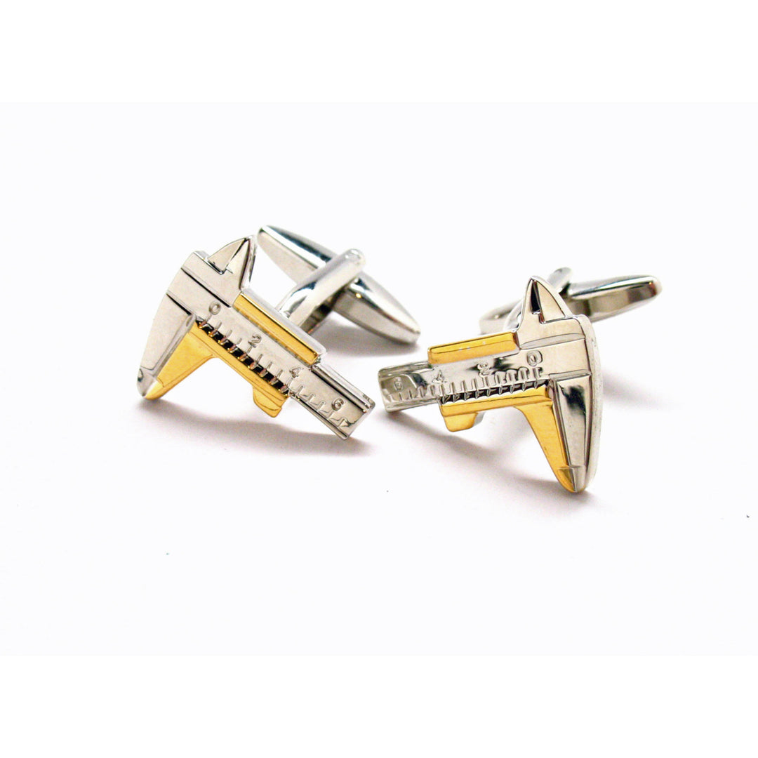 Calipers Cufflinks Silver Gold Tone Slipstick Measuring Square Ruler Architect Professional Designer Draftsman Engineer Image 4