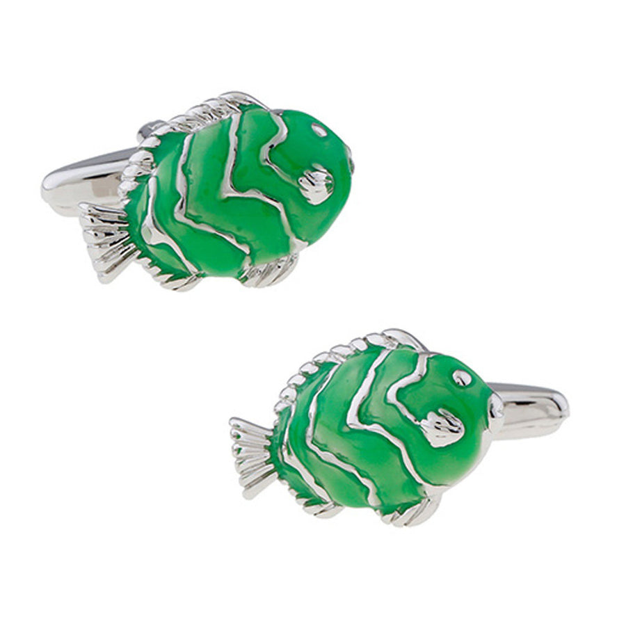 Tropical Green Fish Cufflinks Beautiful Green Silver Lucky Beta Ocean Sea Cuff Links Gifts for Him Husband Gifts for dad Image 1