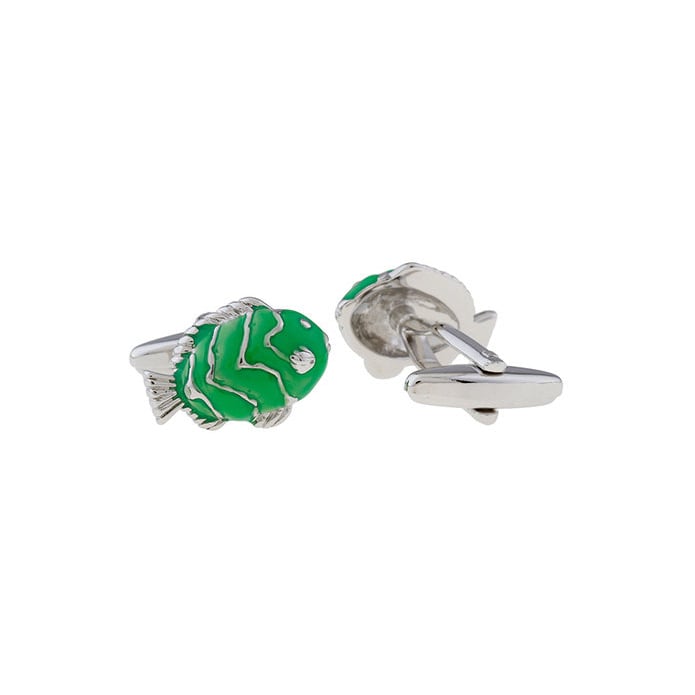 Tropical Green Fish Cufflinks Beautiful Green Silver Lucky Beta Ocean Sea Cuff Links Gifts for Him Husband Gifts for dad Image 2