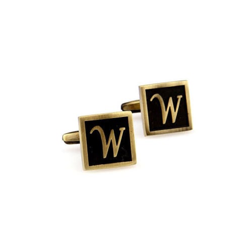 W Initial Cufflinks Antique Brass Square 3-D Letter Vintage English Lettering Cuff Links Groom Father Bride Wedding Box Image 4