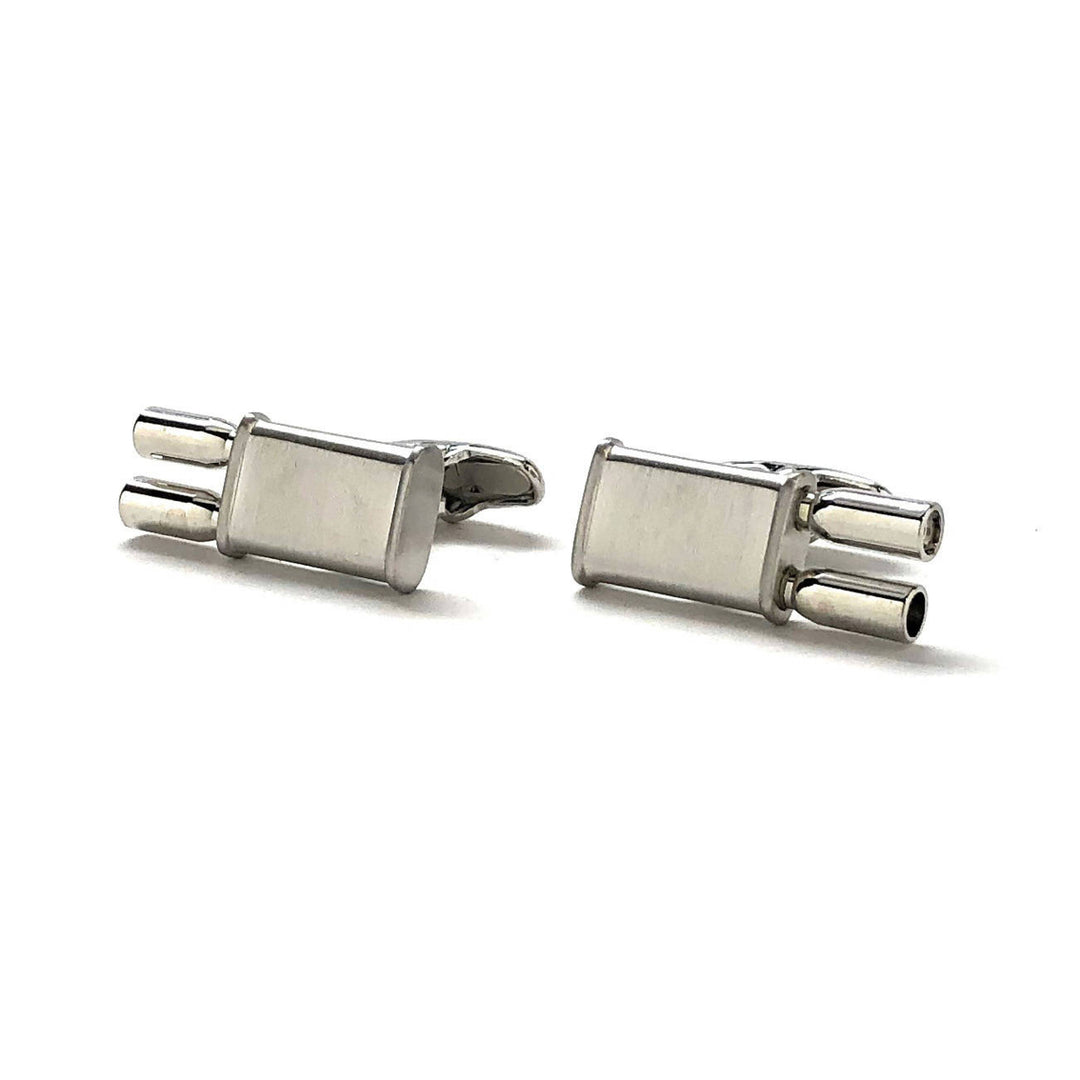 Brushed Silver Racing Exhaust Cufflinks Muffler Sports Car Automobile Cufflinks Cuff Links Image 4