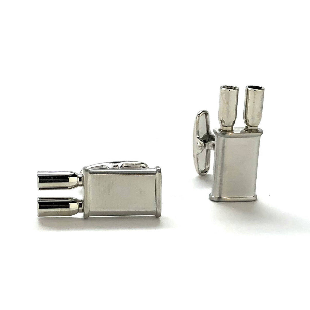 Brushed Silver Racing Exhaust Cufflinks Muffler Sports Car Automobile Cufflinks Cuff Links Image 4