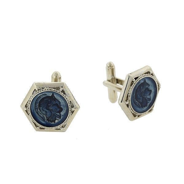 Silver Sapphire Blue Color M thystos Ancient Greek Warrior Inlaid Enamel Cuff Links Cufflinks Very Cool Gift Image 1