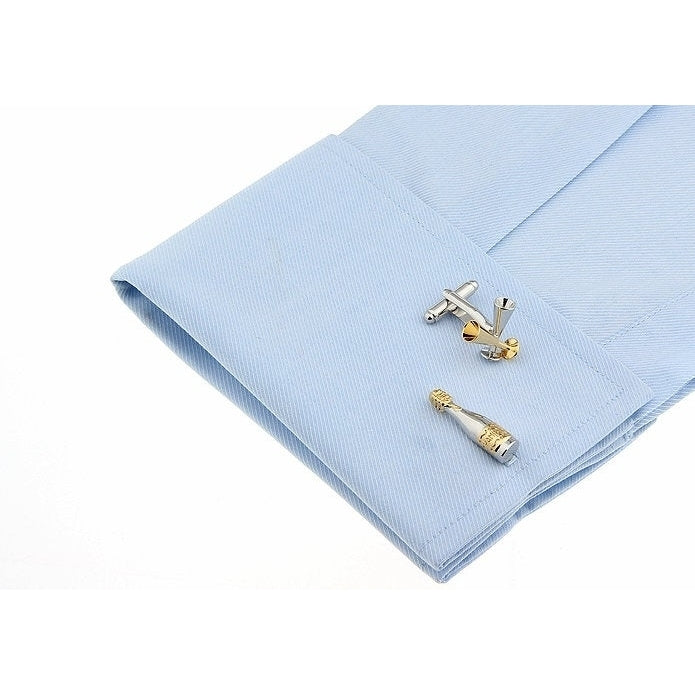 Champagne Bottle and Glasses Cufflinks Gold and SIlver Open up the Bubbly Champagne Cuff Links Image 3