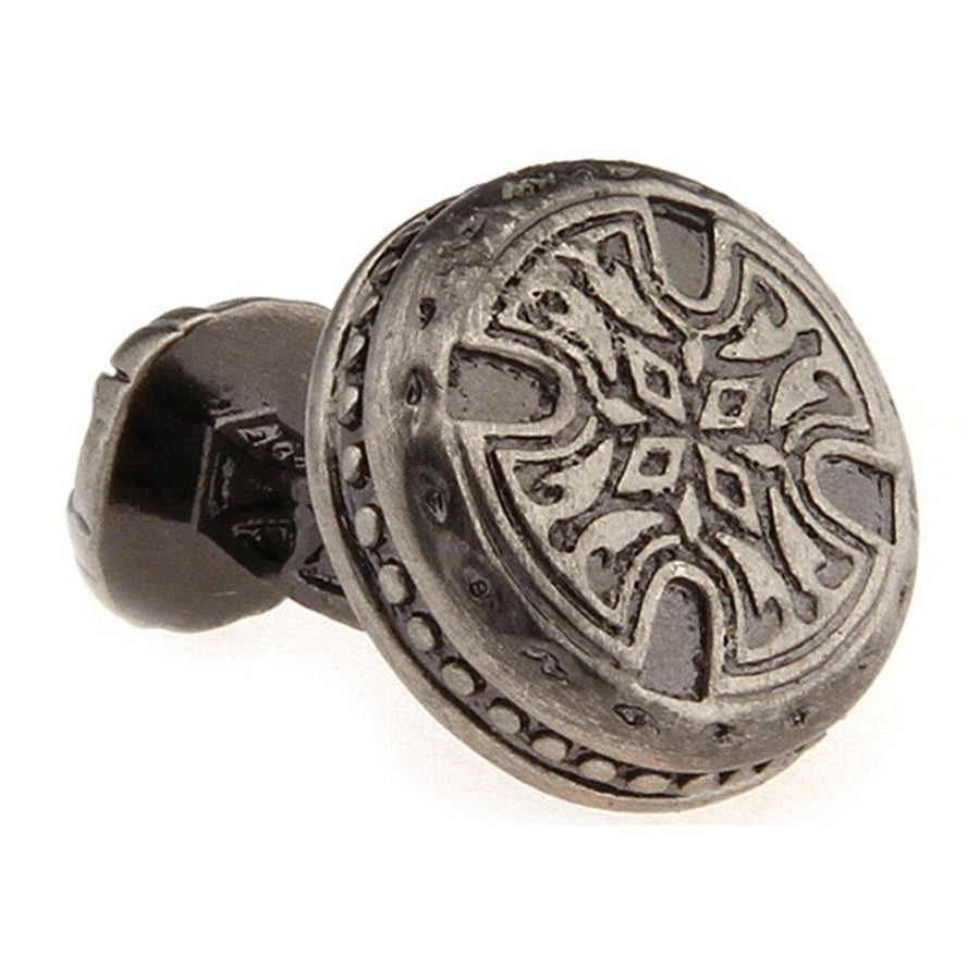 Designer Sculpted Pewter Middle Ages Round Cross Cufflinks Straight Post Heavy Detailed Style Cuff Links Image 1