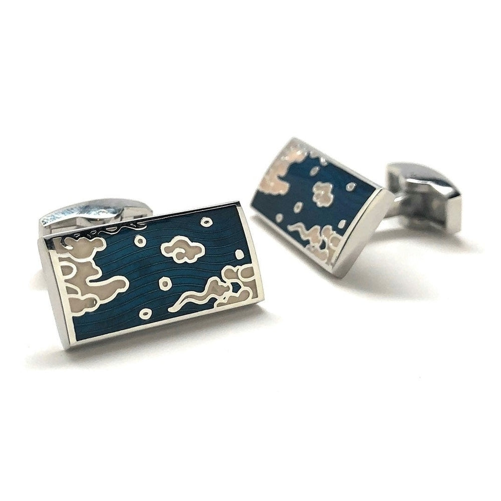Lucky Skies cufflinks Brings Good Fortune Cufflinks Cuff Links Whale Tail Post Blue Sky Image 2