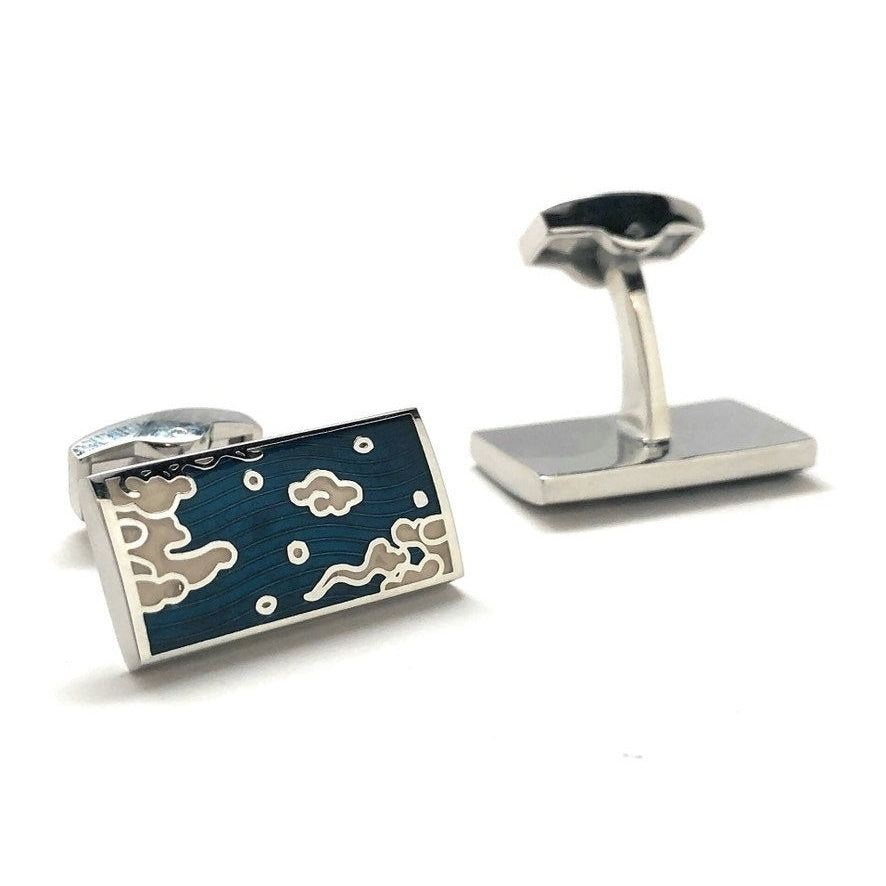 Lucky Skies cufflinks Brings Good Fortune Cufflinks Cuff Links Whale Tail Post Blue Sky Image 4