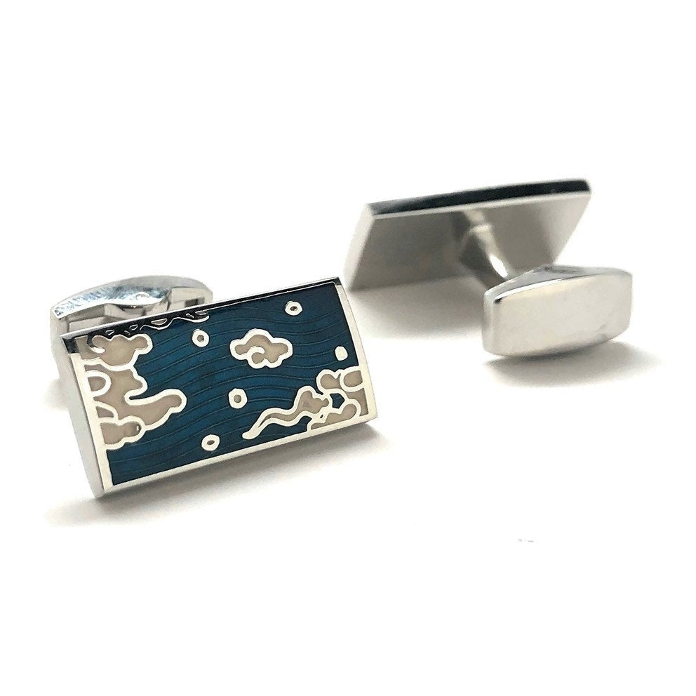 Lucky Skies cufflinks Brings Good Fortune Cufflinks Cuff Links Whale Tail Post Blue Sky Image 4