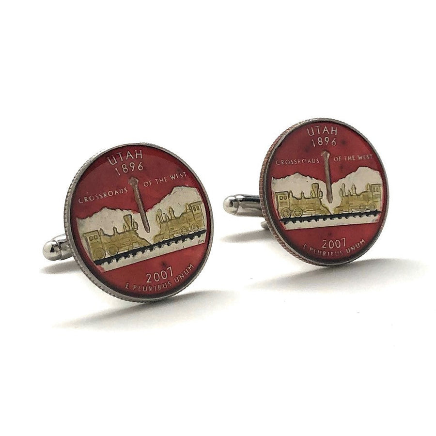 Enamel Cufflinks Hand Painted Utah State Quarter Enamel Coin Jewelry Money Currency Finance Accountant Cuff Links Red Image 1