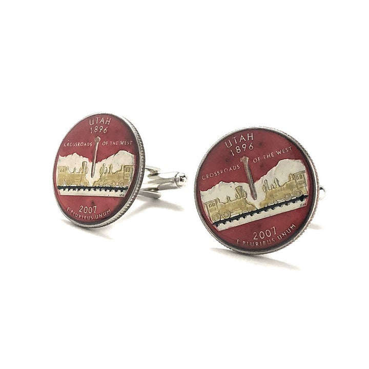 Enamel Cufflinks Hand Painted Utah State Quarter Enamel Coin Jewelry Money Currency Finance Accountant Cuff Links Red Image 4