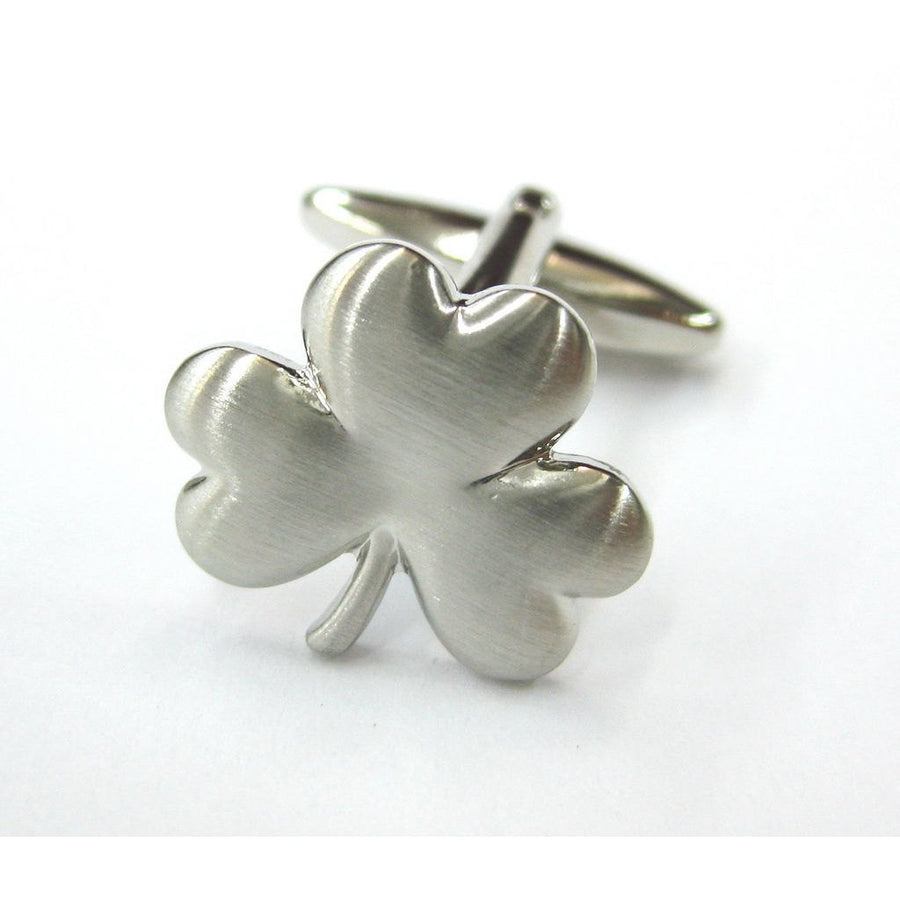 Brushed Silver Tone Three Leaf Clover Cufflinks Cuff Links St. Patricks Day Ireland Image 1