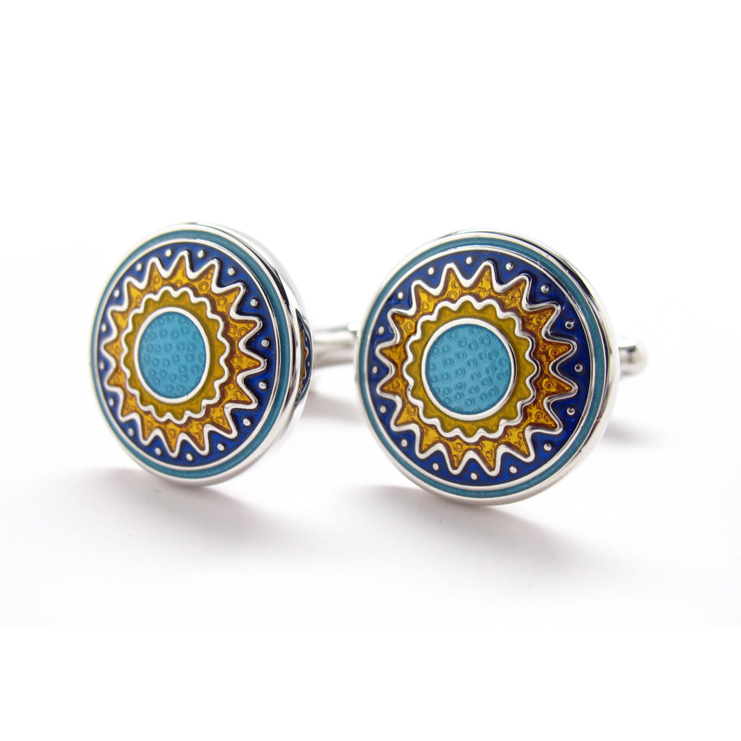 Flower Cufflinks Blue with Orange Layered Flower Cufflinks Cuff Links Image 1