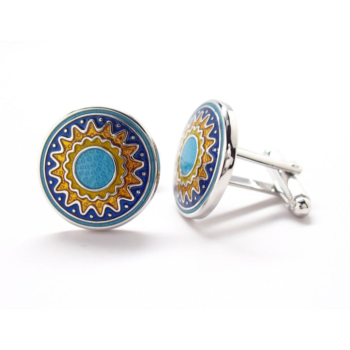 Flower Cufflinks Blue with Orange Layered Flower Cufflinks Cuff Links Image 2