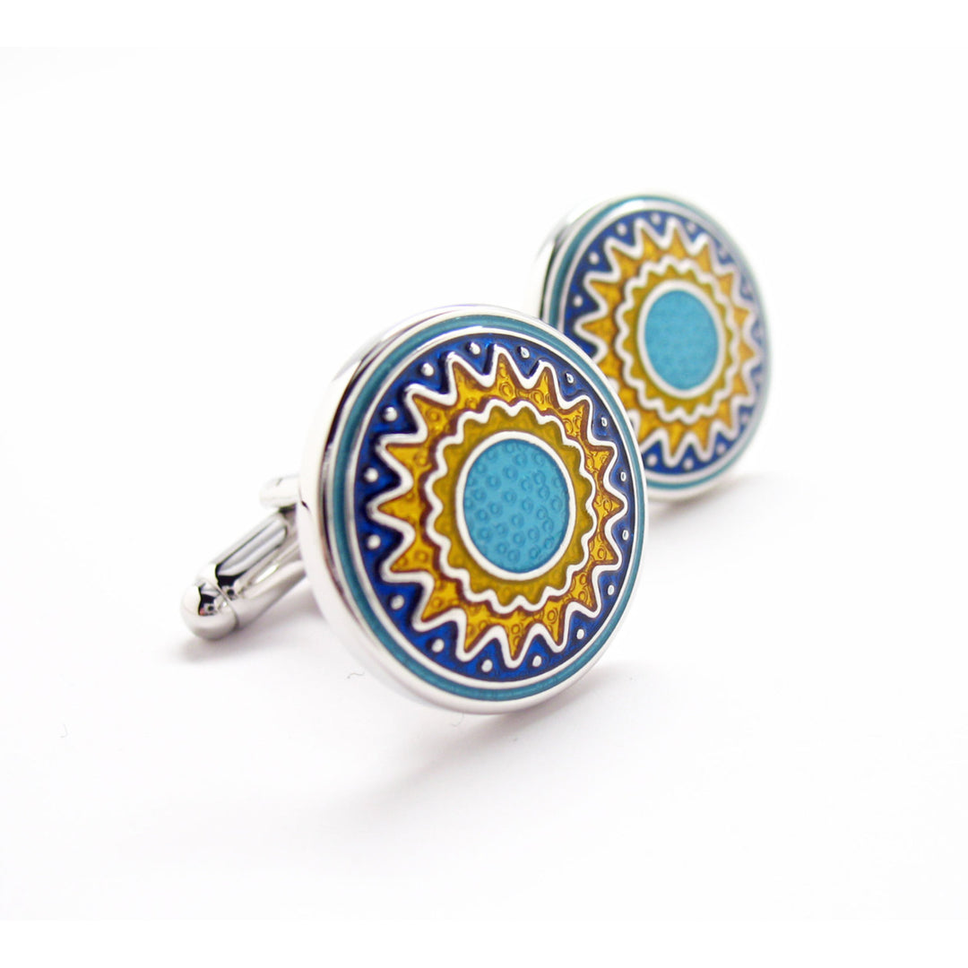 Flower Cufflinks Blue with Orange Layered Flower Cufflinks Cuff Links Image 3