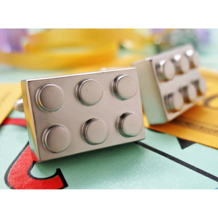 Block King Master Cufflinks Brick Game Piece Silver Tone Cuff Links Nerdy Party Master Engineer Comes with Gift Box Image 1