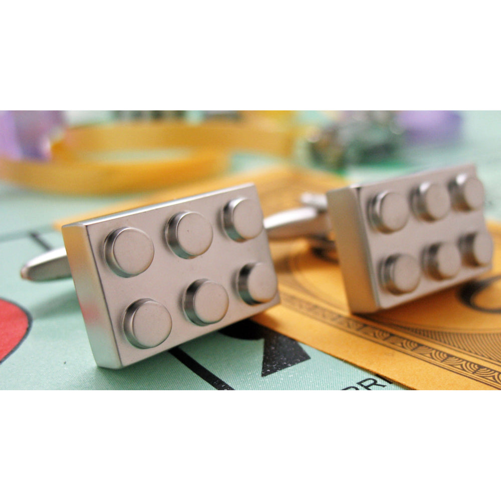 Block King Master Cufflinks Brick Game Piece Silver Tone Cuff Links Nerdy Party Master Engineer Comes with Gift Box Image 2