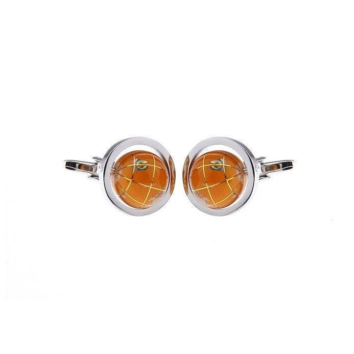 Mens Executive Cufflinks Rotating Orange Enamel Travel the World with Me Earth Globe Cuff Links Image 1