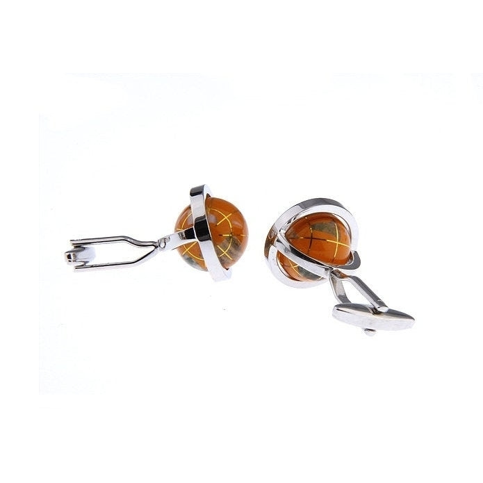 Mens Executive Cufflinks Rotating Orange Enamel Travel the World with Me Earth Globe Cuff Links Image 3