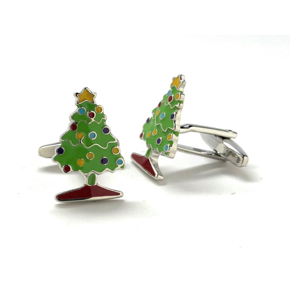 Mens Cufflinks Christmas Tree Green and Colors Enamel Cartoon Christmas Holiday Fun Cuff Links Comes with Gift Box Image 2