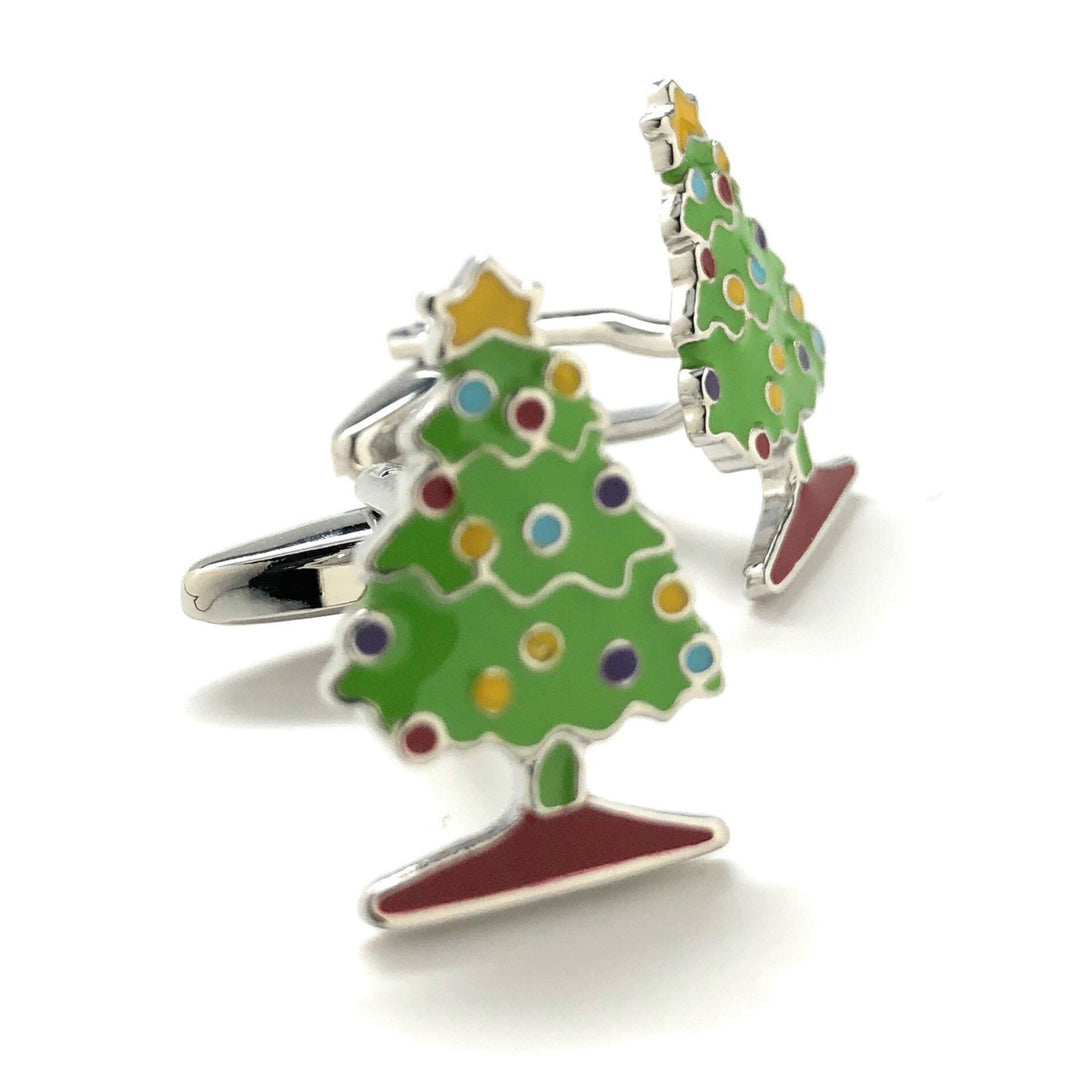 Mens Cufflinks Christmas Tree Green and Colors Enamel Cartoon Christmas Holiday Fun Cuff Links Comes with Gift Box Image 4