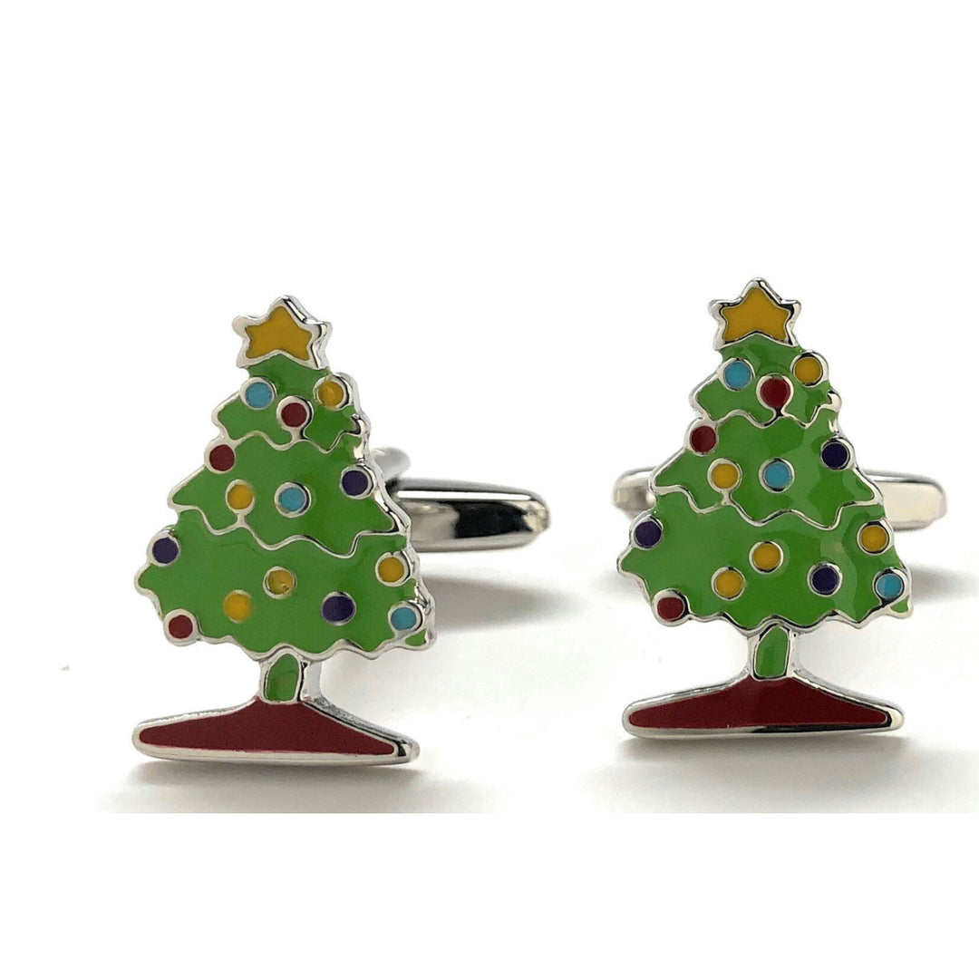 Mens Cufflinks Christmas Tree Green and Colors Enamel Cartoon Christmas Holiday Fun Cuff Links Comes with Gift Box Image 4