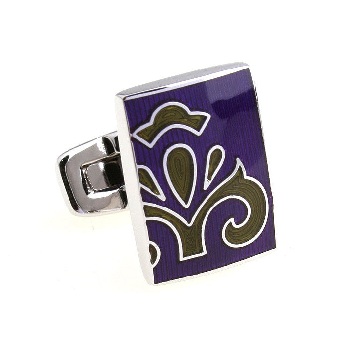 Sage Green Purple Cufflinks Bold Passion Fleur Enamel Tile  Cuff Links Solid Post Whale Tail Backing Cufflinks Image 1
