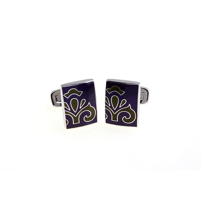 Sage Green Purple Cufflinks Bold Passion Fleur Enamel Tile Cuff Links Solid Post Whale Tail Backing Cufflinks Image 2