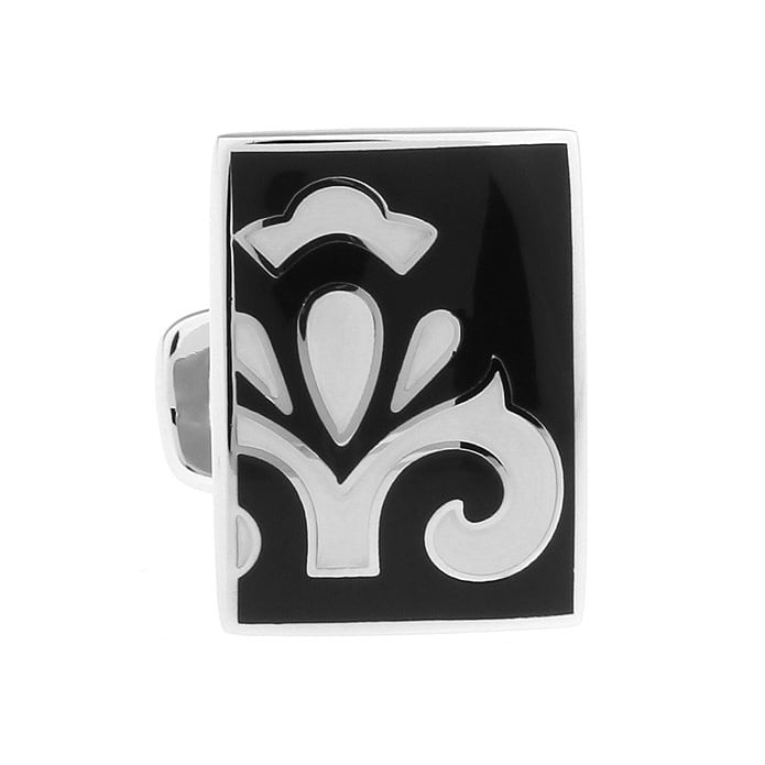 Cufflinks Black and White Bold Passion Fleur Enamel Tile Cuff Links Solid Post Whale Tail Backing Cufflinks Image 1