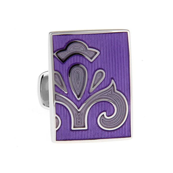 Purple Bold Passion Cufflinks Fleur Enamel Tile Cuff Links Solid Post Whale Tail Backing Cufflinks Image 1