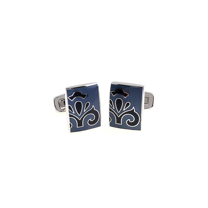 cufflinks French Morning Blue Fleur Enamel Tile Cuff Links Solid Post Whale Tail Backing Cufflinks Image 2