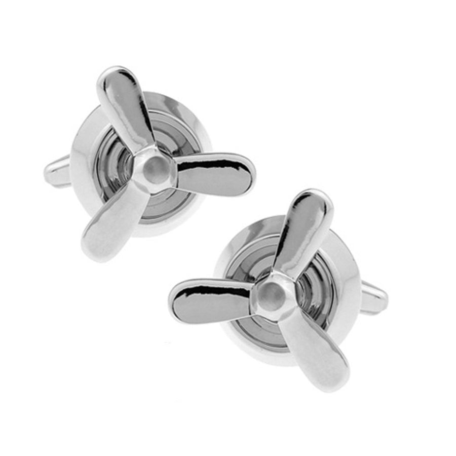 Propeller Cufflinks Silver Airplane Prop Spinner Flying Cuff Links Cufflinks Image 1