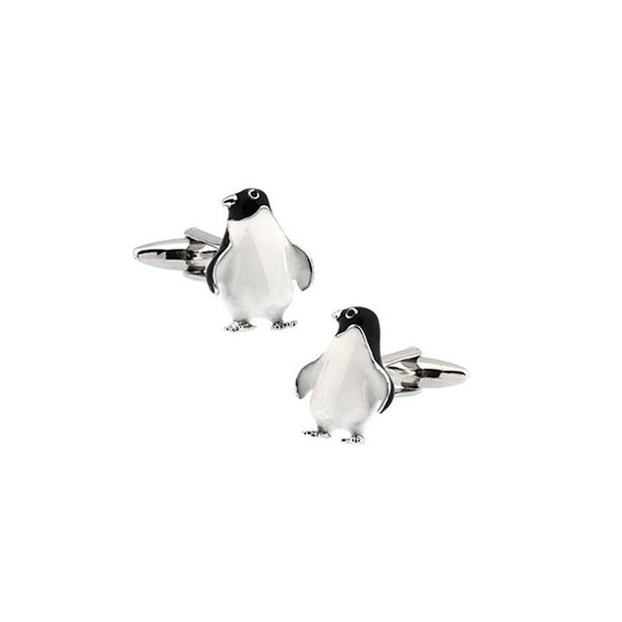 Heavy 3-D Marching Penguins Cufflinks Enamel Silver Tone Cuff Links Image 1