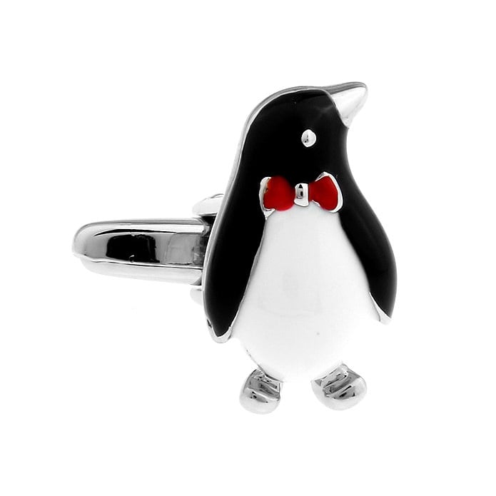 Silver Black White Penquin Fancy Red Bowtie Penguin Cufflinks Cuff Links Image 1