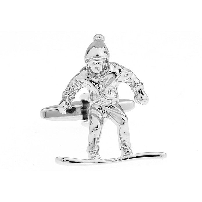 Silver Tone Snowboard Snowboarder Winter Sports Cufflinks White Elephant Gifts Image 1