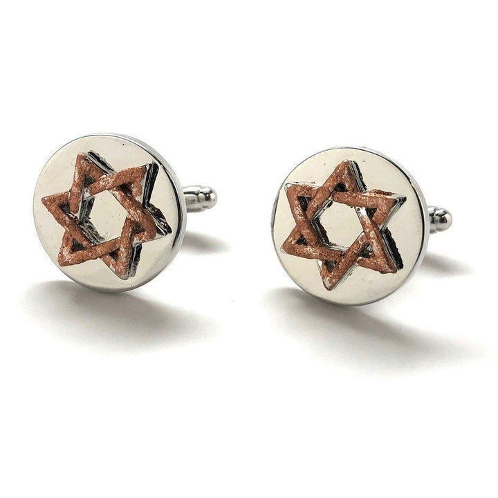 Star of David Cufflinks Tustic Copper Enamel Jewish Religious Symbols Hanukkah Faith Bar Mitzvah Shield of David Magen Image 4