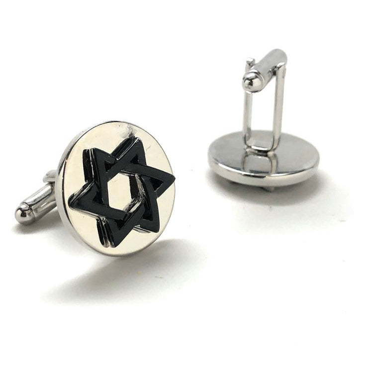 Star of David Cufflinks Black Enamel Jewish Religious Symbols Hanukkah Faith Bar Mitzvah Shield of David Magen David Image 3