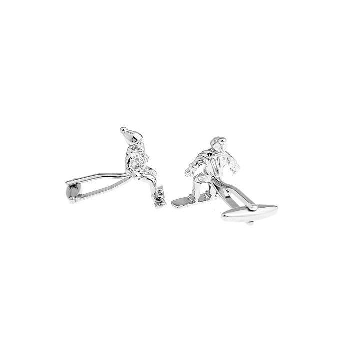 Silver Tone Snowboard Snowboarder Winter Sports Cufflinks White Elephant Gifts Image 2