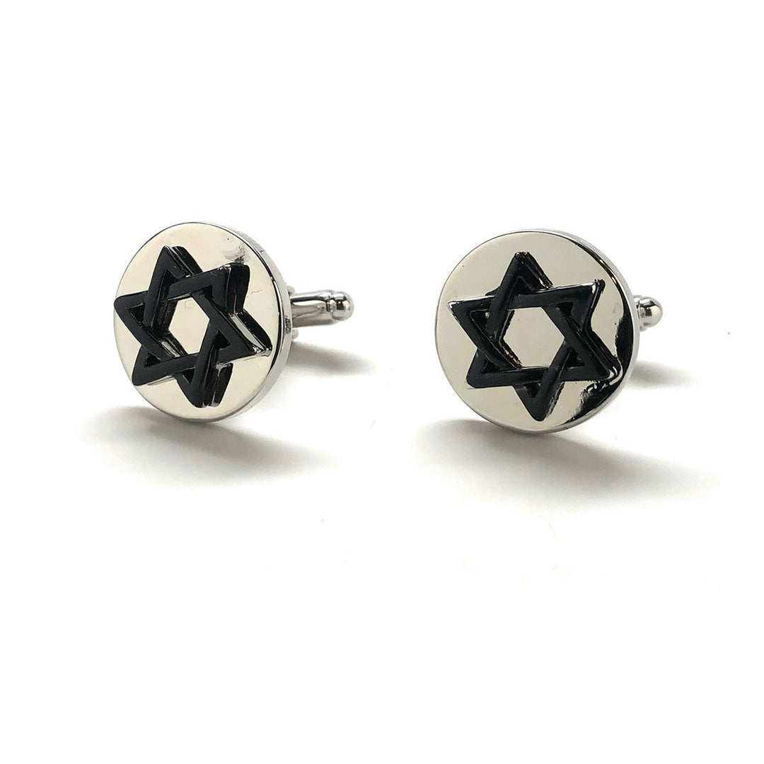 Star of David Cufflinks Black Enamel Jewish Religious Symbols Hanukkah Faith Bar Mitzvah Shield of David Magen David Image 4