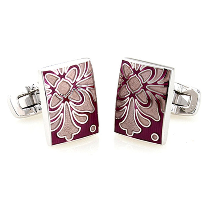 Burgundy Sage Cufflinks Santa Clara Enamel Bloom Tile Whale Tail Post Cufflinks Cuff Links Classic Style Dress Image 1