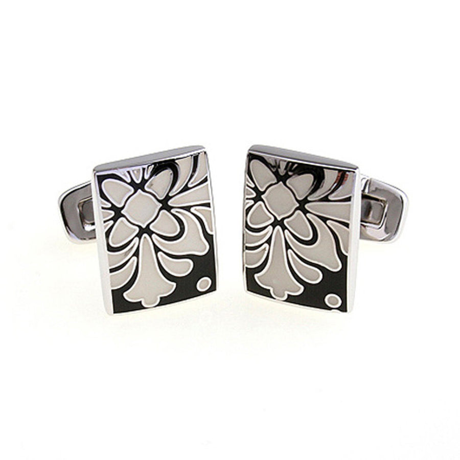 Powder Mountain Cufflinks Black White Enamel Bloom Tile Whale Tail Post Cufflinks Cuff Links Classic Style Dress Image 1