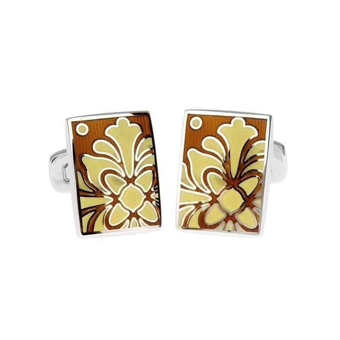 Scottdale Yellow Cufflinks Bronze Enamel Bloom Tile Whale Tail Post Cufflinks Cuff Links Classic Style Dress Image 1