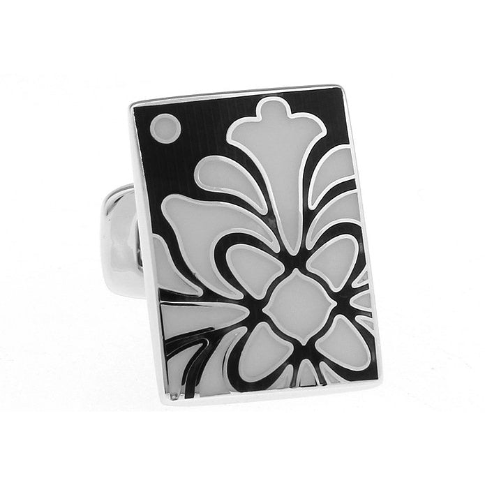 Powder Mountain Cufflinks Black White Enamel Bloom Tile Whale Tail Post Cufflinks Cuff Links Classic Style Dress Image 2