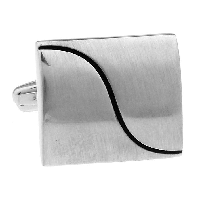 Brushed Silver Square Mens Cufflinks A Curve In The Road Black Accent Cuff Links The Big Day with Gift Box Image 1