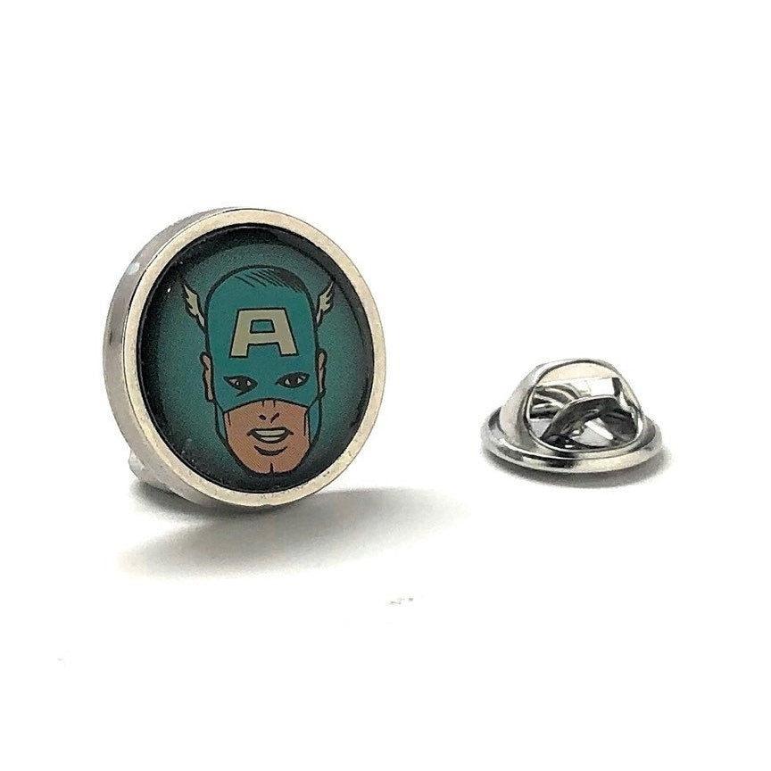 Enamel Pin Captain America Face Lapel Pin Super Hero Tie Tack Husband Gifts for Dad Gifts for Him Marvel Comics Image 1