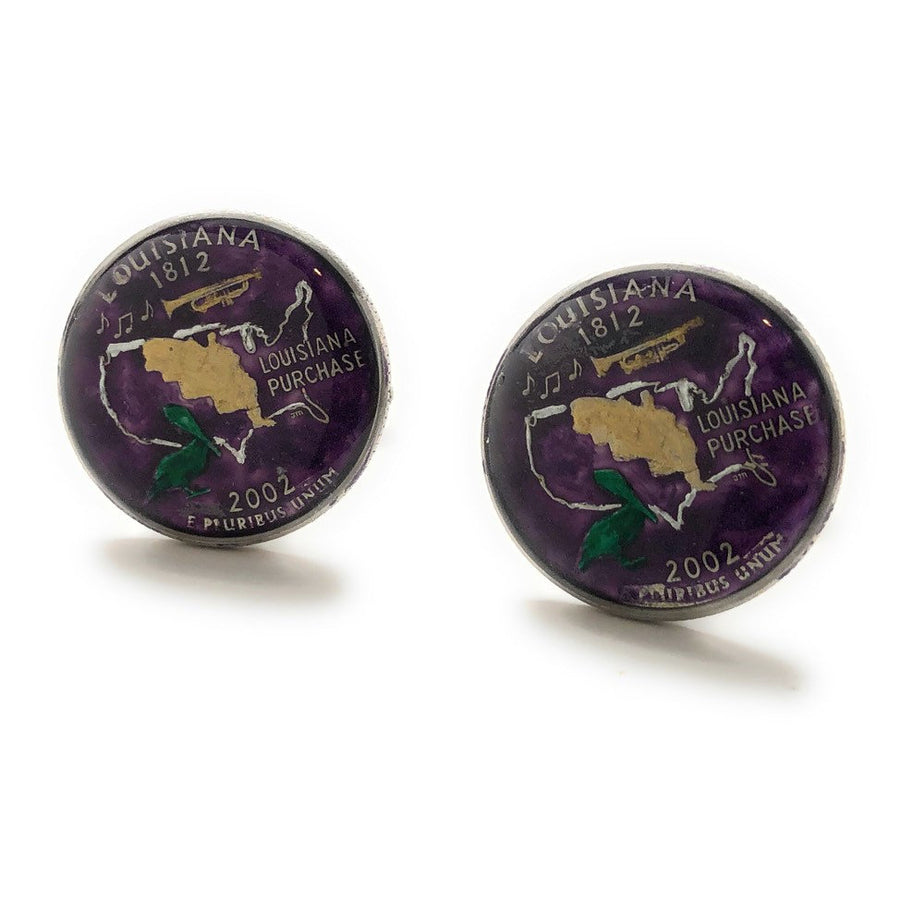 Enamel Cufflinks Hand Painted Louisiana State Quarter Purple Enamel Coin Jewelry Money Currency Finance Accountant Cuff Image 1