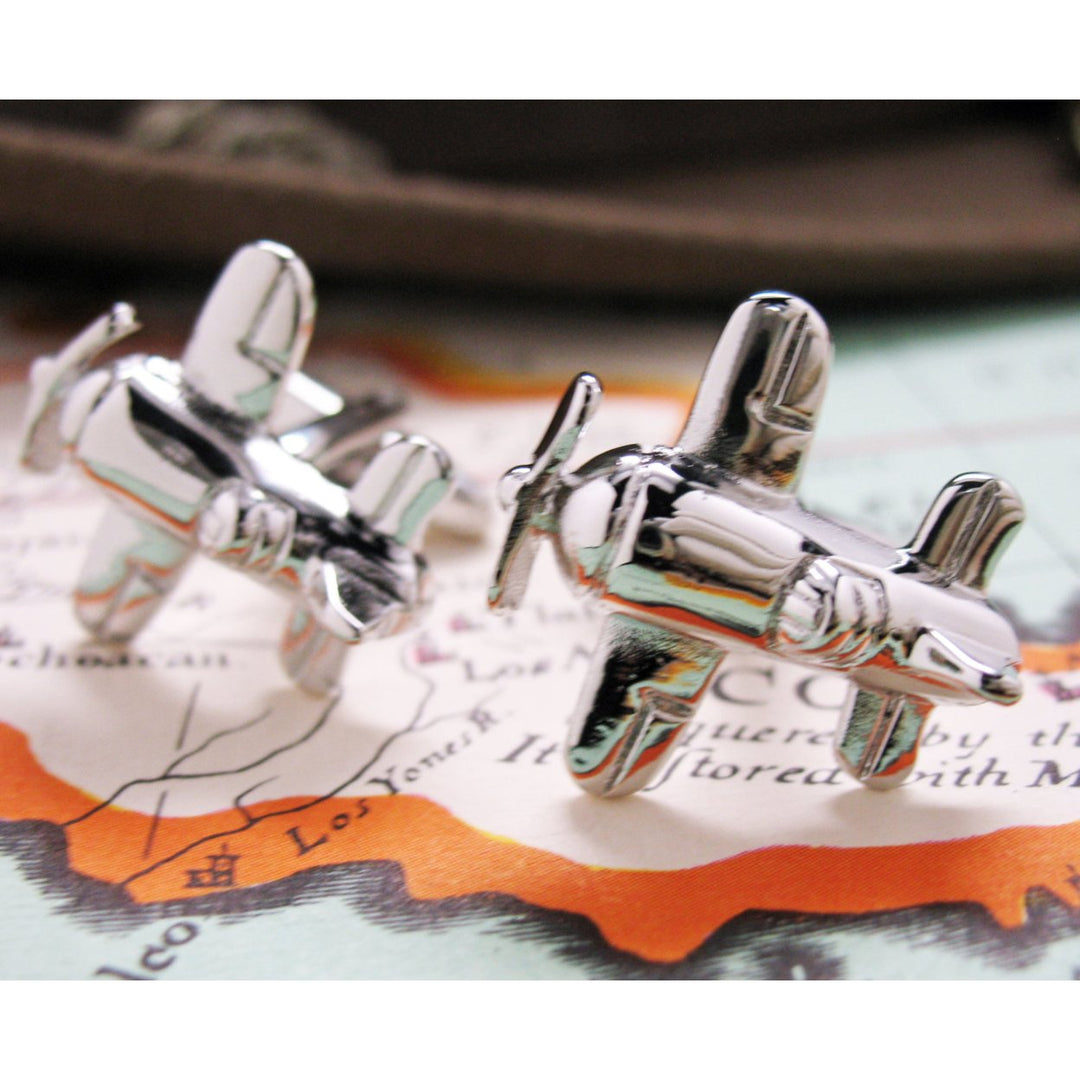 Shiny Silver Air Racer Cufflinks Shiny Silver Airplane Fast Flyer Ace Pilot Cuff Links Image 4