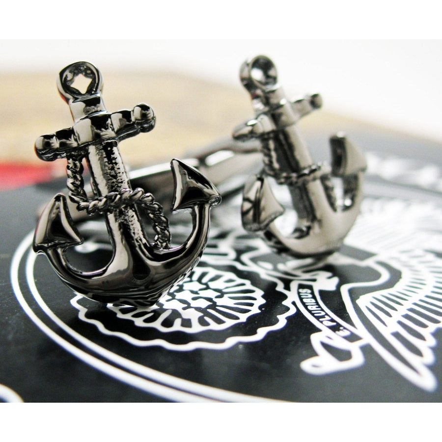 Anchor Cufflinks Gun Metal Base Metal Cut Out Sailor Ship Crew Cuff Links Image 1