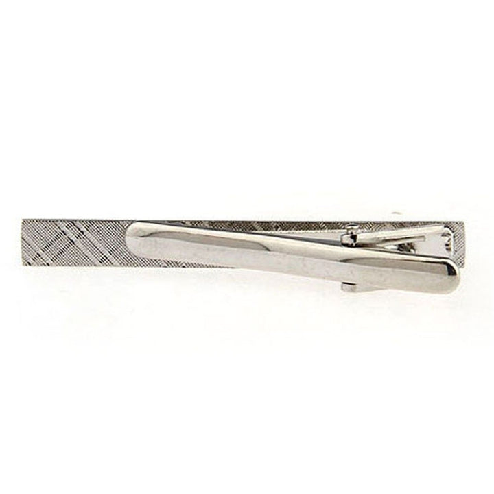 Houston Designer Silver Block Pattern Tie Clip Tie Bar Silver Tone Very Cool Comes with Gift Box Image 2